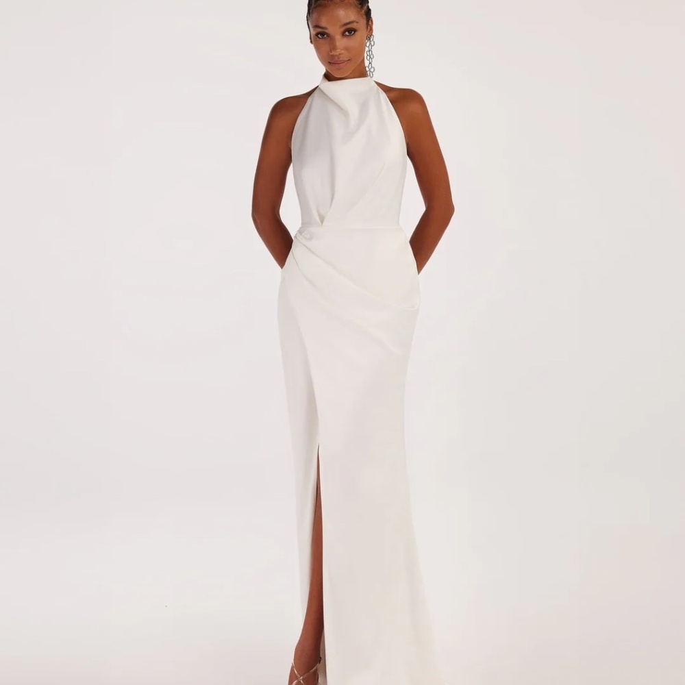 Milla White Mock neck sleeveless low slit dress SMALL